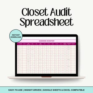 Kalkylblad för garderobsgranskning: Garderobsinventering och kostnadsspårning (Excel / Google Sheets)