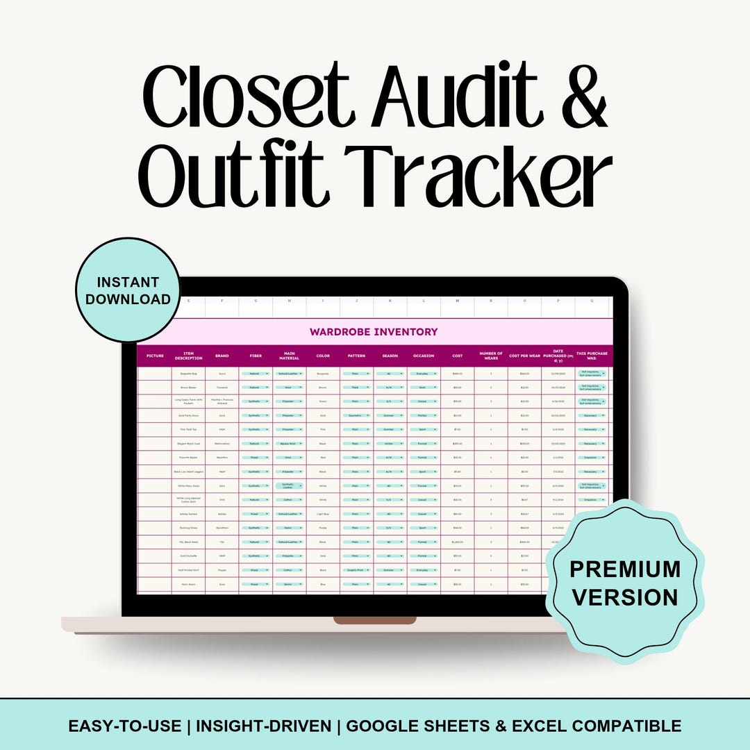 Closet Audit & Outfit Tracker: Spreadsheet Template (digital Download ...