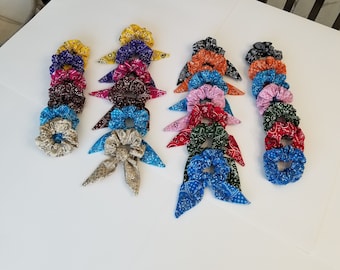 Bandana Hair Scrunchies Set of Two Scrunchies and Tie / Hair Ponytail Holder Accessories / Women Girls / Hair Scrunchies