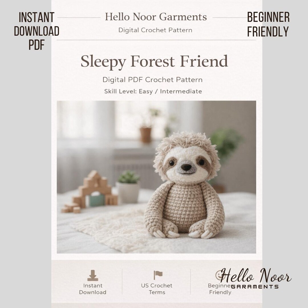 Sleepy Sloth Crochet Pattern, Amigurumi Forest Animal (PDF Tutorial) - Etsy