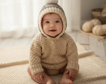 Crochet Pattern Baby Hoodie Set  3 Piece Popcorn Stitch Design  PDF Digital Download  Sizes 0 to 12 Months
