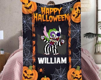 Personalized Name Blanket with Pumpkins Pattern Creative Gift for Halloween, Custom Name And Character Horror Movie  Blanket,Halloween Decor