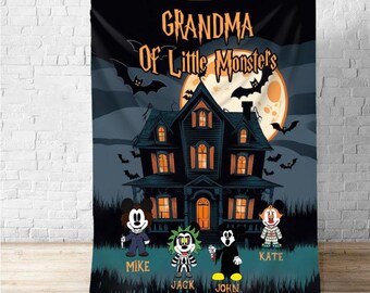 Personalized Name Blanket with  Moon Pattern Funny Gift for Halloween, Custom Name And Character Horror Movie  Blanket,Halloween Decor