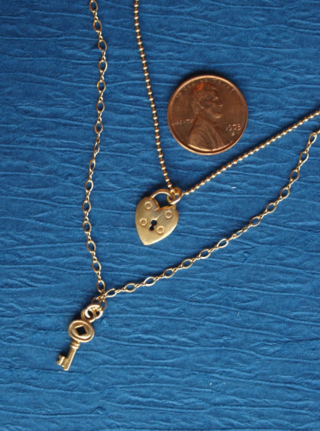 Double Strand Heart Lock and Key Necklace Etsy