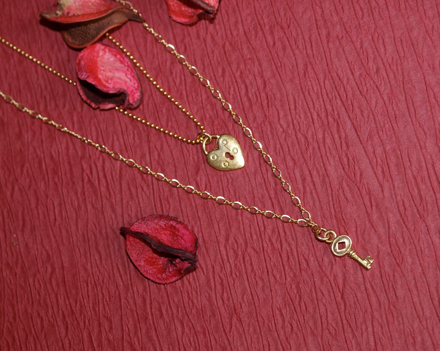 Double Strand Heart Lock and Key Necklace Etsy