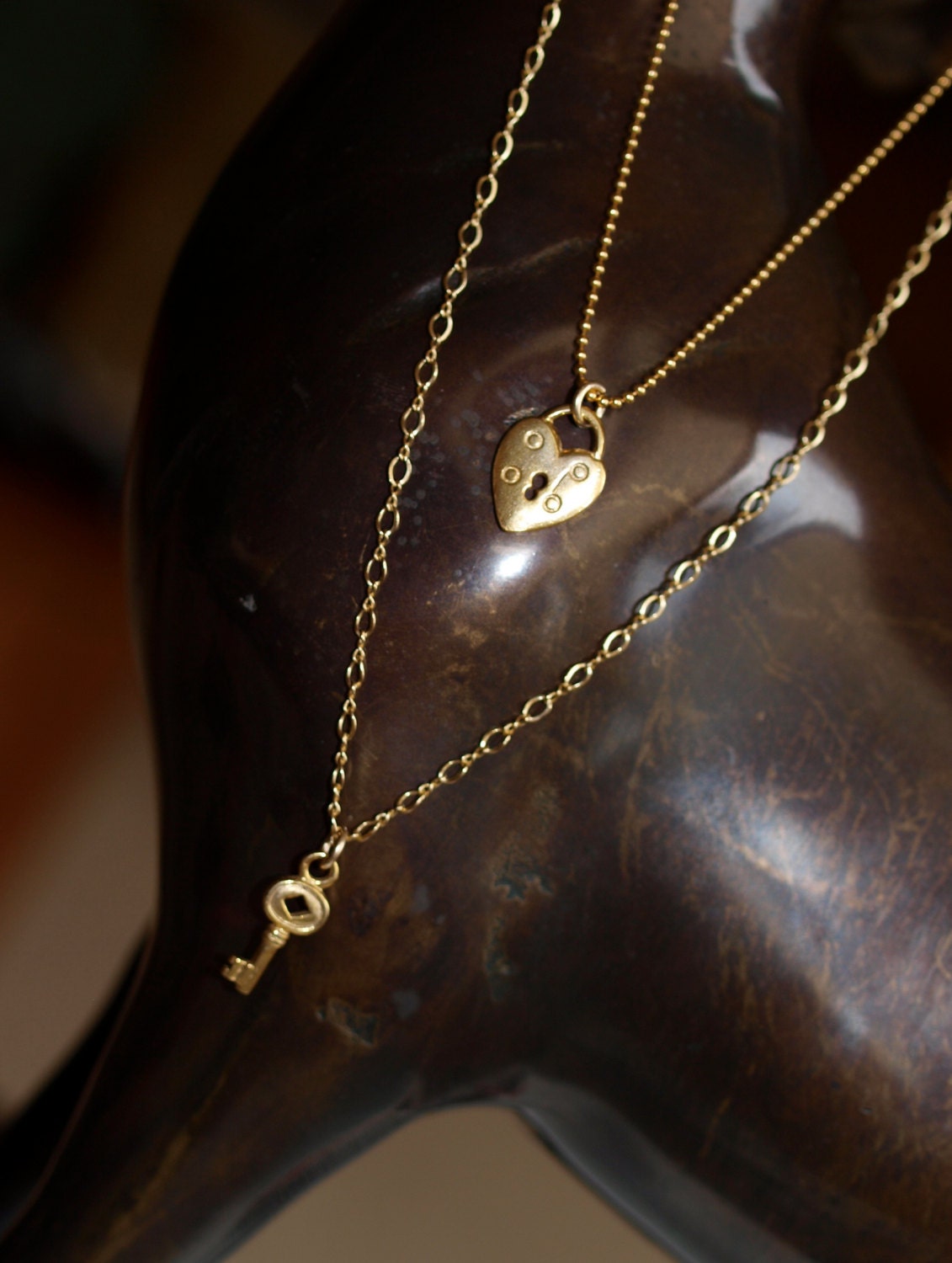 Double Strand Heart Lock and Key Necklace Etsy