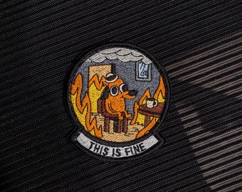 This is Fine patch, Funny Dog in Fire Patch, Sarcastic Iron On for Backpack, Burning Room Dog , This Is Fine Humor Tactical Patch