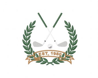 Golf Club Embroidered Patch, Vintage Golf Sticks Iron On Patch, EST 1980 Sports Laurel Wreath Badge, Country Club Morale Patch, Golfer Gift