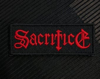 Sacrifice Embroidered Patch, Red Gothic Text Morale Badge, Dark Aesthetic Statement Patch for Backpack