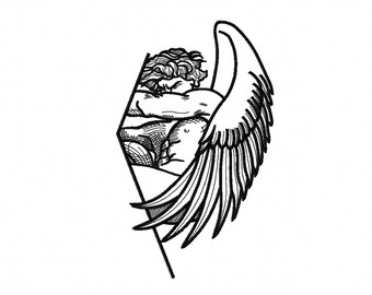Fallen Angel machine embroidery design, Embroidery files, Instant download