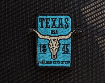 Texas Longhorn Morale Patch, Lone Star State Embroidered Velcro Badge, Texas USA 1845 Longhorn Skull Tactical Patch American Pride Gift