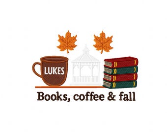 Books machine embroidery design, Embroidery files, Coffee embroidery design, Instant download, Reading embroidery design