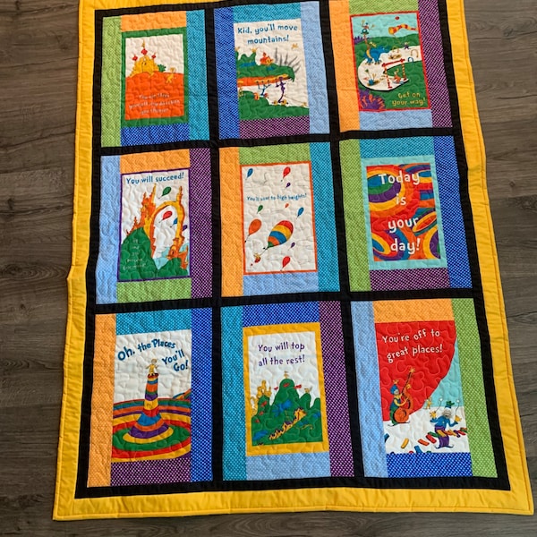 Oh the Places you will go, Buchhülle Quilt/Sofadecke/ Couchdecke - Handmade 100 x 132 cm