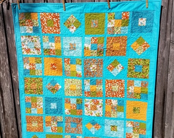 Aqua/ turquoise quilt, wall hanging, table topper, baby quilt