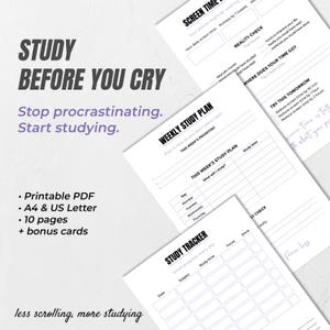 Afdrukbaar studieplanner, anti-uitstel, focusplanner voor studenten, stop met uitstellen, A4 US Letter