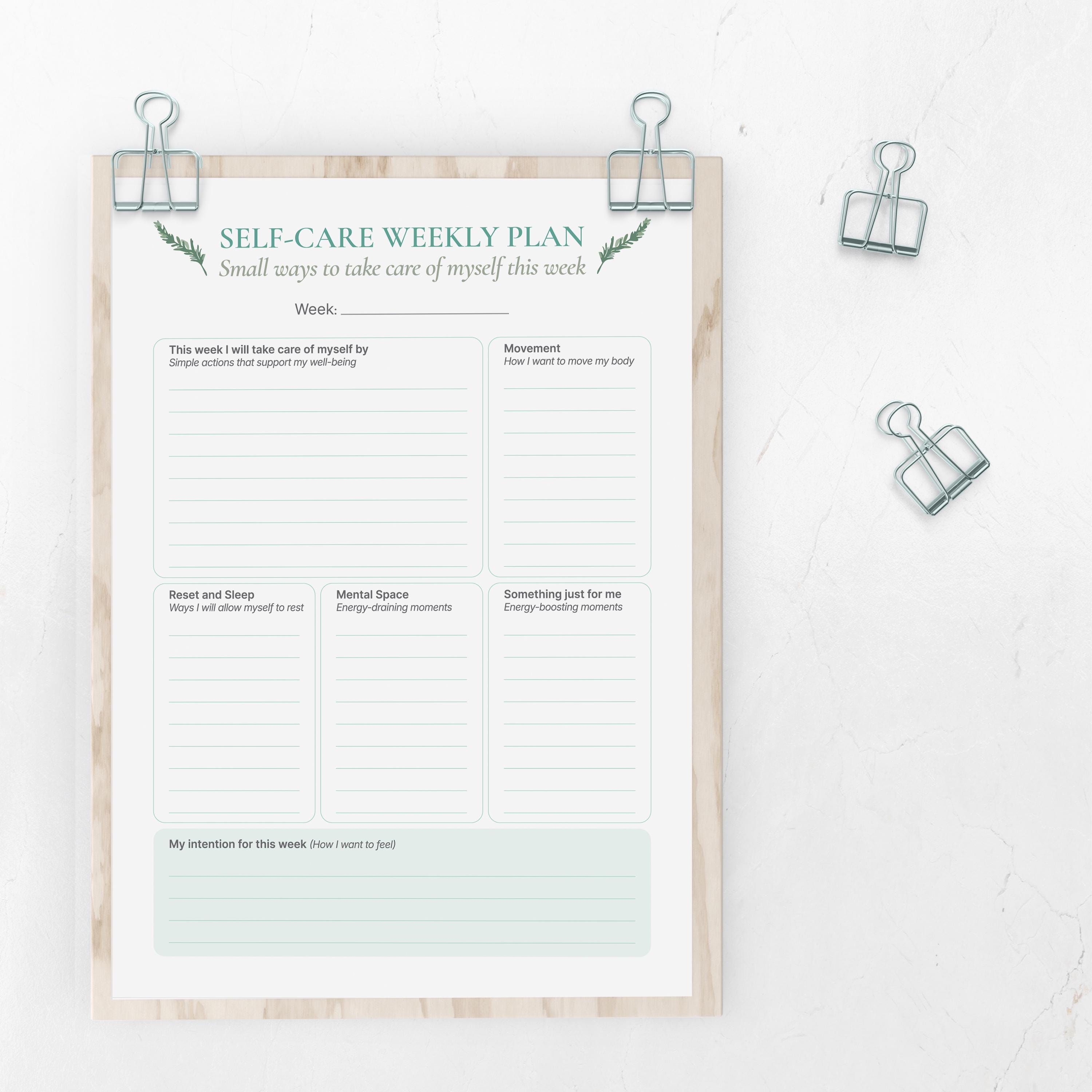 Weekly Self Care Planner Printable | Wellness Planning Sheet | A4 & US ...