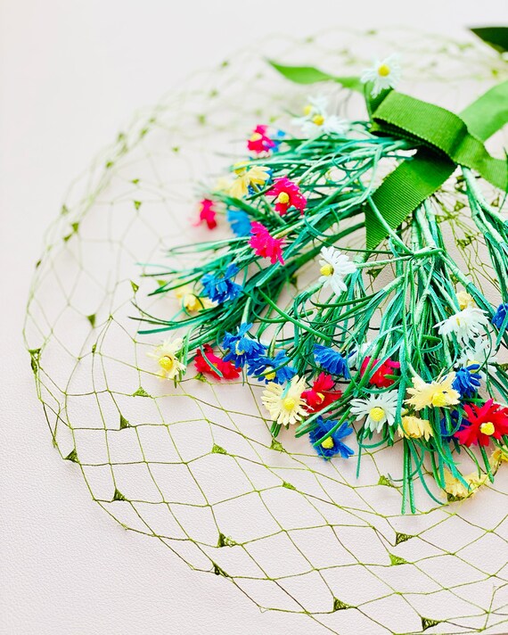 Vintage 1930s Fascinator w Veil/ Daisies Millinery