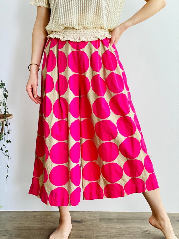 Hot Pink Circle Pattern Wide Leg Pants Novelty Pri