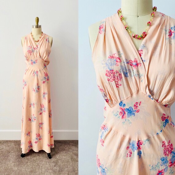 Vintage 1930s Floral Dress/ Vintage Rayon Dress/ F