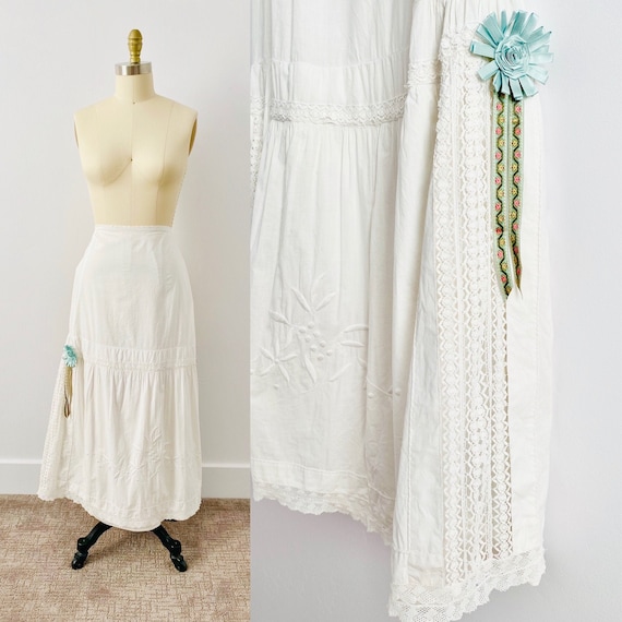 Antique 1910s Whitework Lace Skirt/ Edwardian Whit