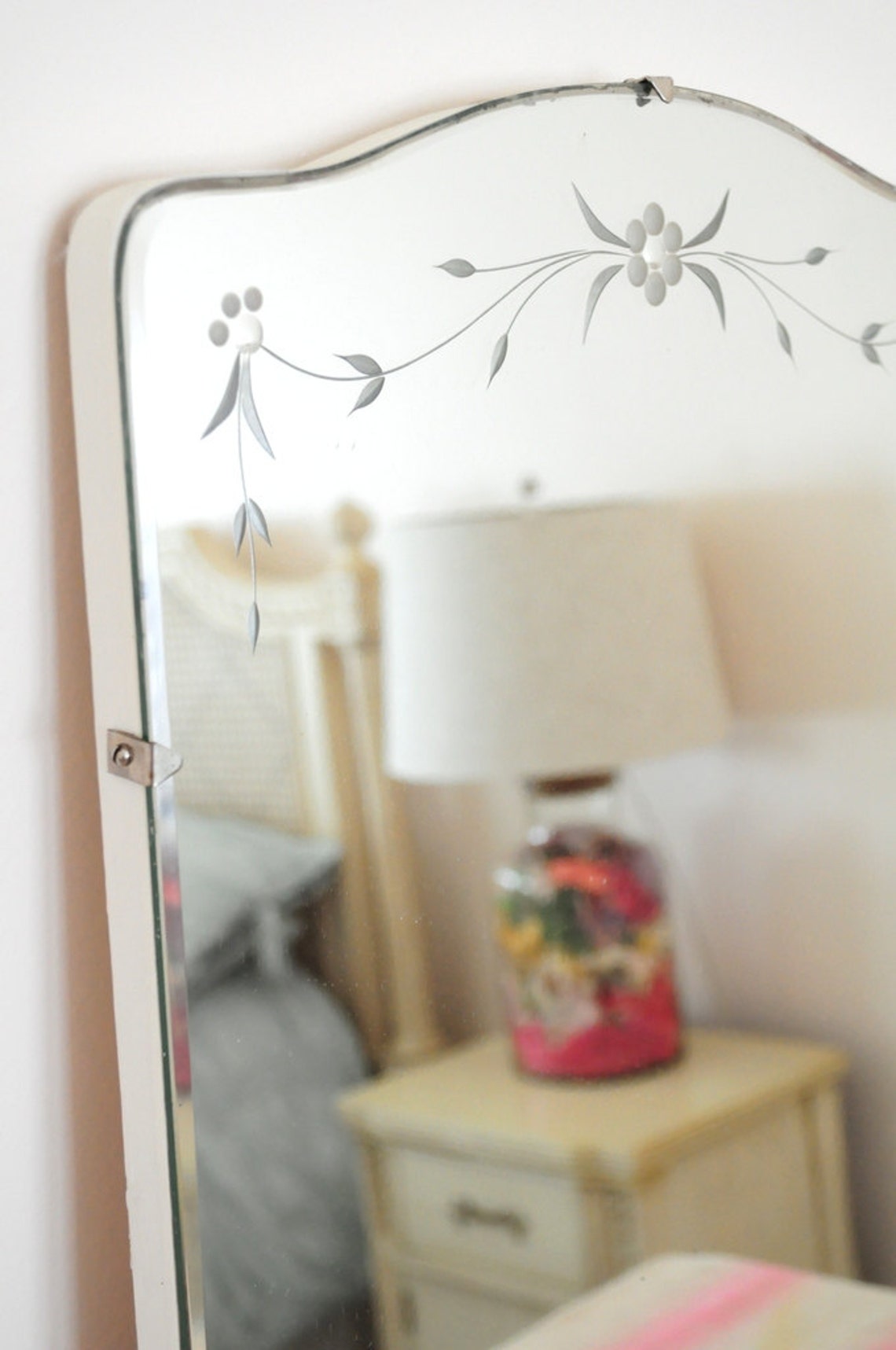 Lovely antique frameless victorian etched glass mirror Etsy