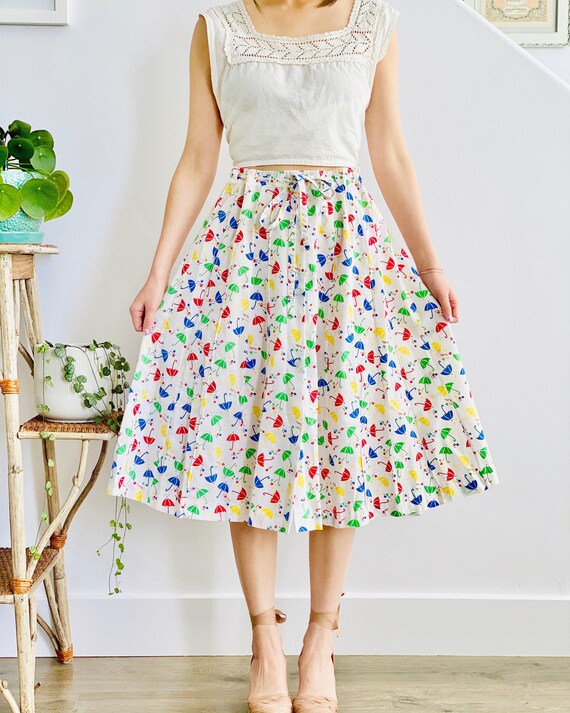 Vintage Colorful Umbrella Novelty Print Skirt Draw
