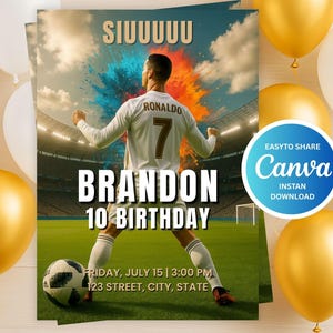Cristiano Ronaldo Birthday Invitation | SIUU Soccer Party Invite for Boy | Editable Canva Football Template | Digital Download 5x7