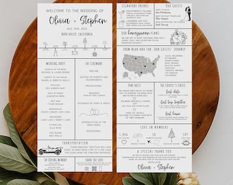 Minimalistische Hochzeitszeremonie Programm Vorlage | Bearbeitbare Canva Infografik, druckbare Bestellung des Service, moderne Hochzeit