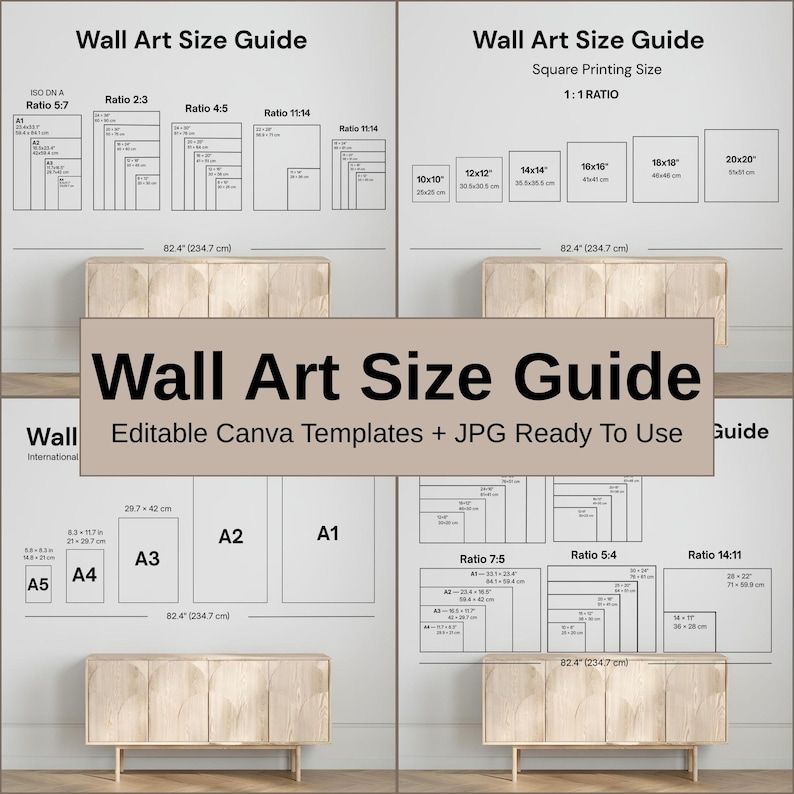 Wall Art Size Guide Canva Template | Editable Frame Size Chart for Etsy ...