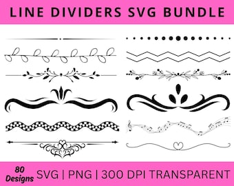 80 Line Divider SVG & PNG Bundle, Elegant Wedding Clipart, Design Elements, Instant Digital Download