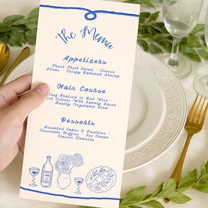 Whimsical Wedding Menu Template: Hand-Drawn Canva Design (Digital Download)