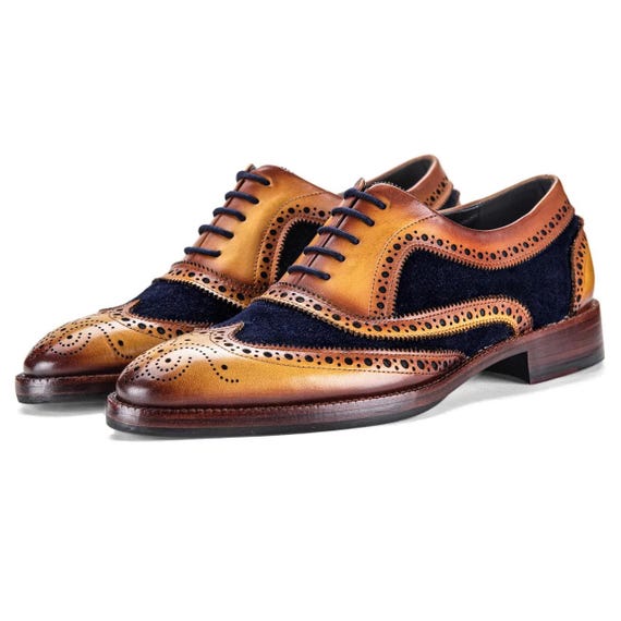 Sophisticated Brown and Blue Oxford Derbys with Brogue Detailing Nicholas - Antique Rosewood / Navy Suede | Mens Oxford  main image 3