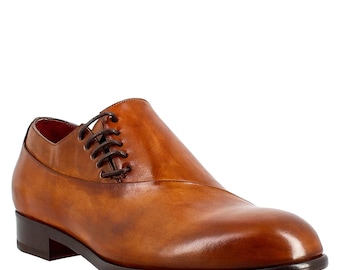 Handmade Brown Leather Oxford Shoes – Sienna Patina, Side Lace