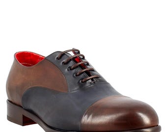 Men's Two-Tone Leather Oxford Shoes – Handmade Cap Toe Dress Shoes