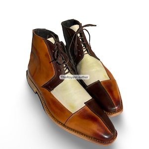 Handmade Tri-Tone Leather Ankle Boots | Men's Formal Dress Boots