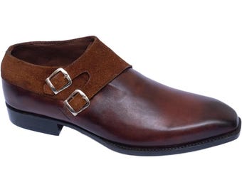 Handgefertigte Braune Wildleder Monk Strap Schuhe - Formelle Luxusschuhe