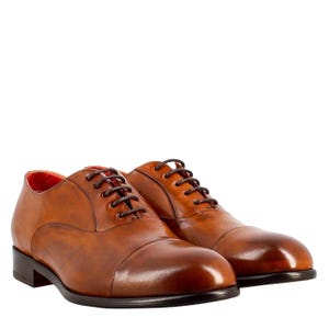 Men’s Elegant Brown Patina Leather Cap Toe Oxford Shoes – The Thorn – Luxury Lace-Up Formal Dress Shoes – Men&#39;s Handmade Leather Shoes