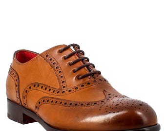 Richelieus richelieus en cuir marron faits main à bout ailé – Chaussures habillées homme
