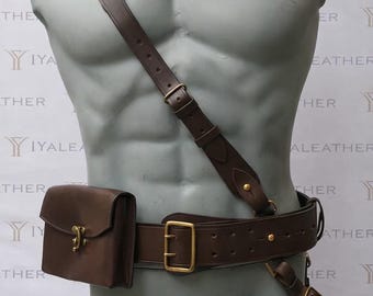 Genuine Leather Sam Browne Belt British Military Style