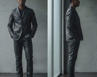 Custom Tailored Men's Lambskin Leather Suit, Blazer and Trousers