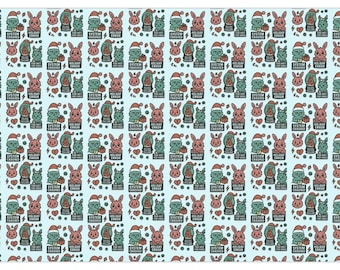 Papel de regalo navideño con conejito de polvo estático: Diseño con errores navideños
