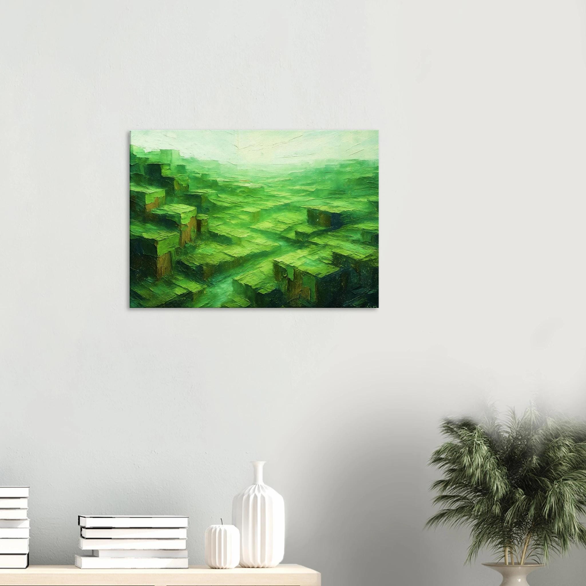 Minecraft Landscape Canvas Print – Textured Green Fields Pixel Art - Etsy