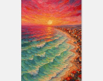 Lienzo con textura de paisaje marino – Horizonte oceánico abstracto, decoración de pared costera