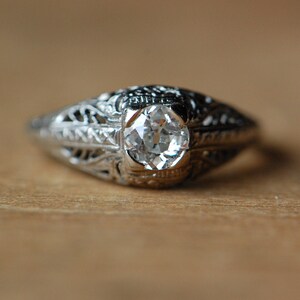 Vintage 1930s Art Deco .54 carat Old European Cut diamond filigree engagement ring