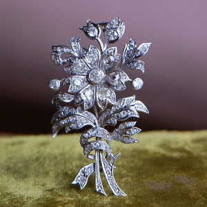 Vintage 1930s Spanish Art Deco 6 carat diamond pavé corsage pendant brooch image 1