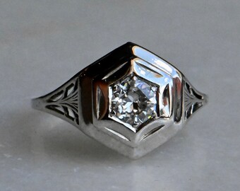 Antique 1930s Art Deco .33 carat Old European Cut diamond engagement ring