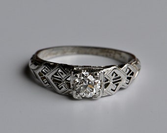 Antique 1920s Art Deco 18K .37 carat Old European Cut diamond engagement ring