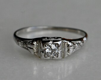 Vintage 14K 1930s .20 carat Old European Cut diamond engagement ring