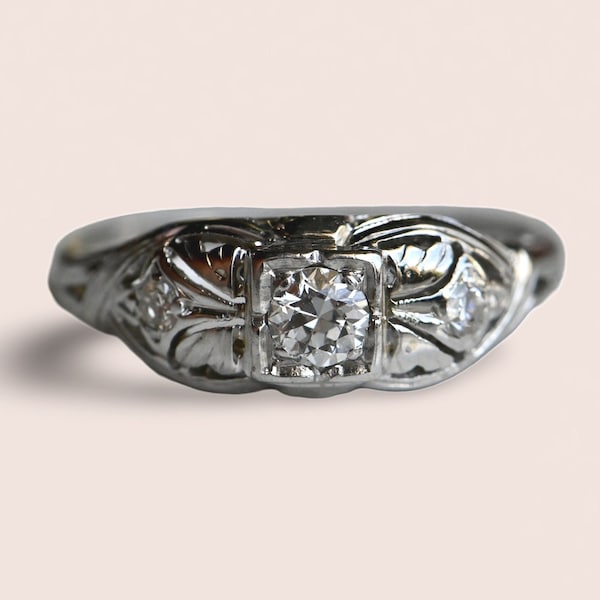 Vintage 1930s Art Deco .20 carat Old European Cut diamond engagement ring