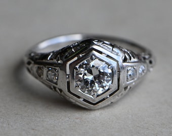 Antique Art Deco 1930s 18K .45 carat Old European Cut diamond engagement ring